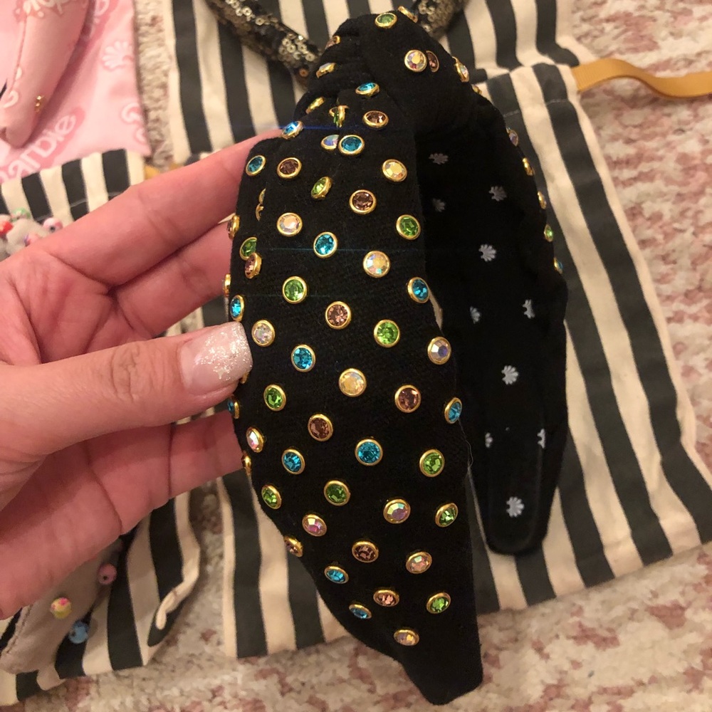 Lele Sadoughi Black Woven Multi Color Flat Crystal Headband